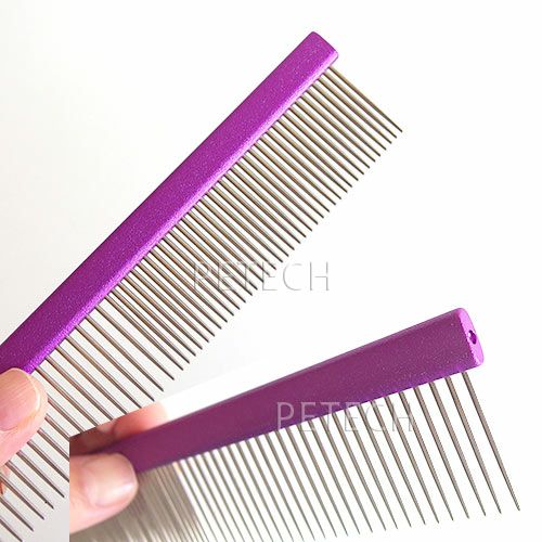 ペット用トリミングコーム アルミ製カラー両目櫛 パープル 【メール便